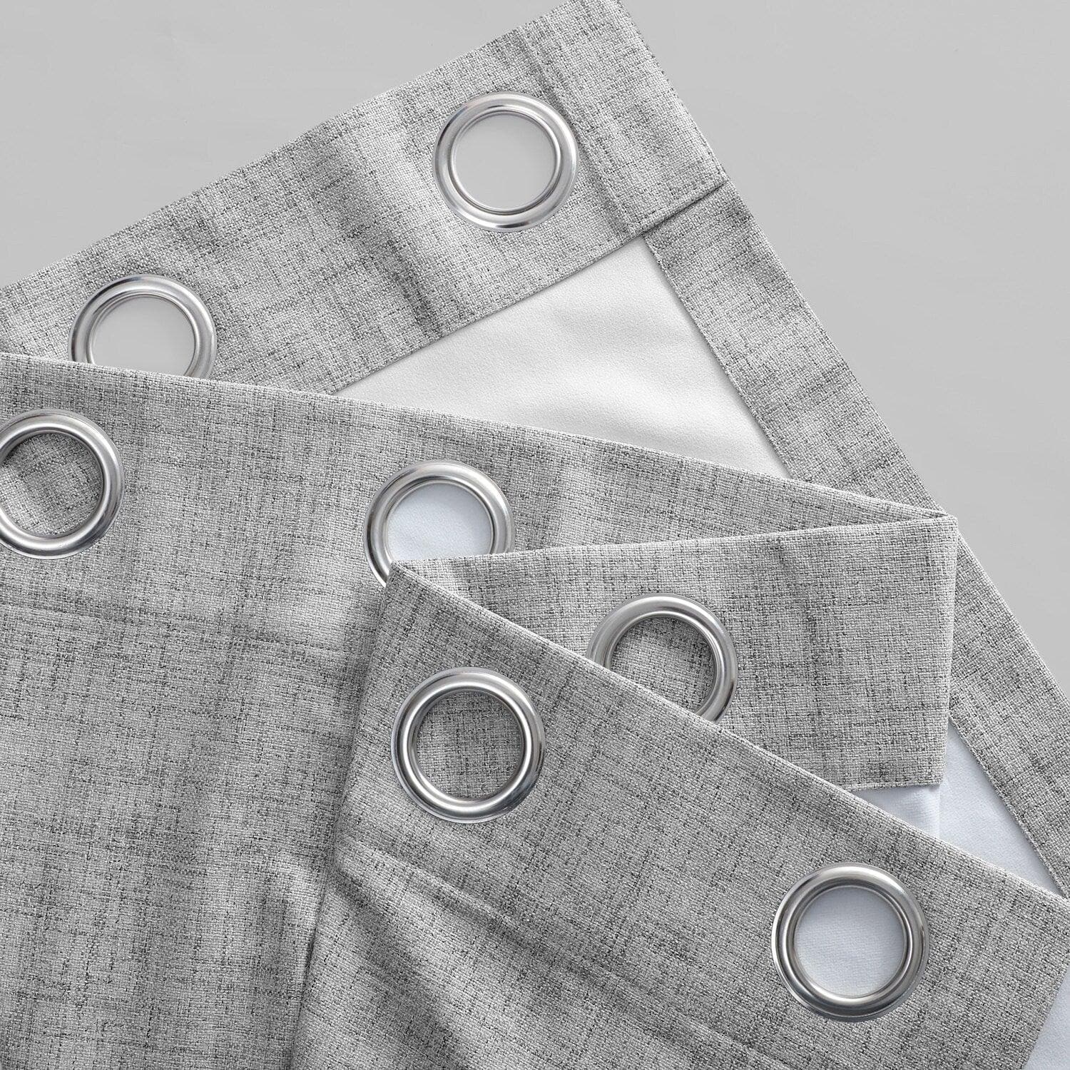 Millennial Grey Blackout Curtains with Grommet Top - Thermal Insulated Linen Weave Window Drapes for Bedroom & Living Room