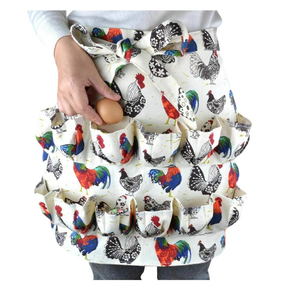 Farm Collecting Pockets Apron for Women - Durable Chicken Print Kitchen Apron with Large Pockets - Perfect for Cooking, Gardening, and Farmhouse Decor