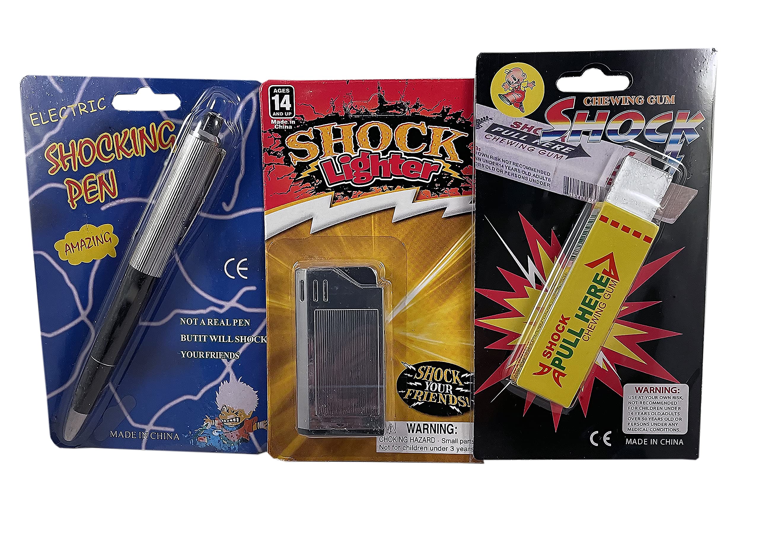 Electric Shock Prank Gag Set - Funny Fake Pen, Lighter & Gum Practical Joke Kit for Office, Party & Halloween Pranks