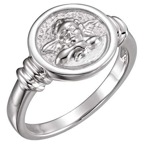 Sterling Silver 12.2mm Angel Cherub Ring - Elegant Religious Jewelry for Women, Perfect Gift for Christmas, Baptism & Special Occasions