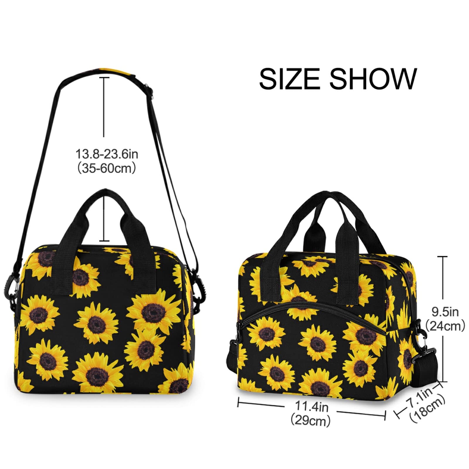 **Sunflower Insulated Lunch Bag - Reusable Leakproof Cooler Tote for Women & Men - Adjustable Shoulder Strap - Perfect for Work, School, Picnic, Camping & Outdoor Activities**