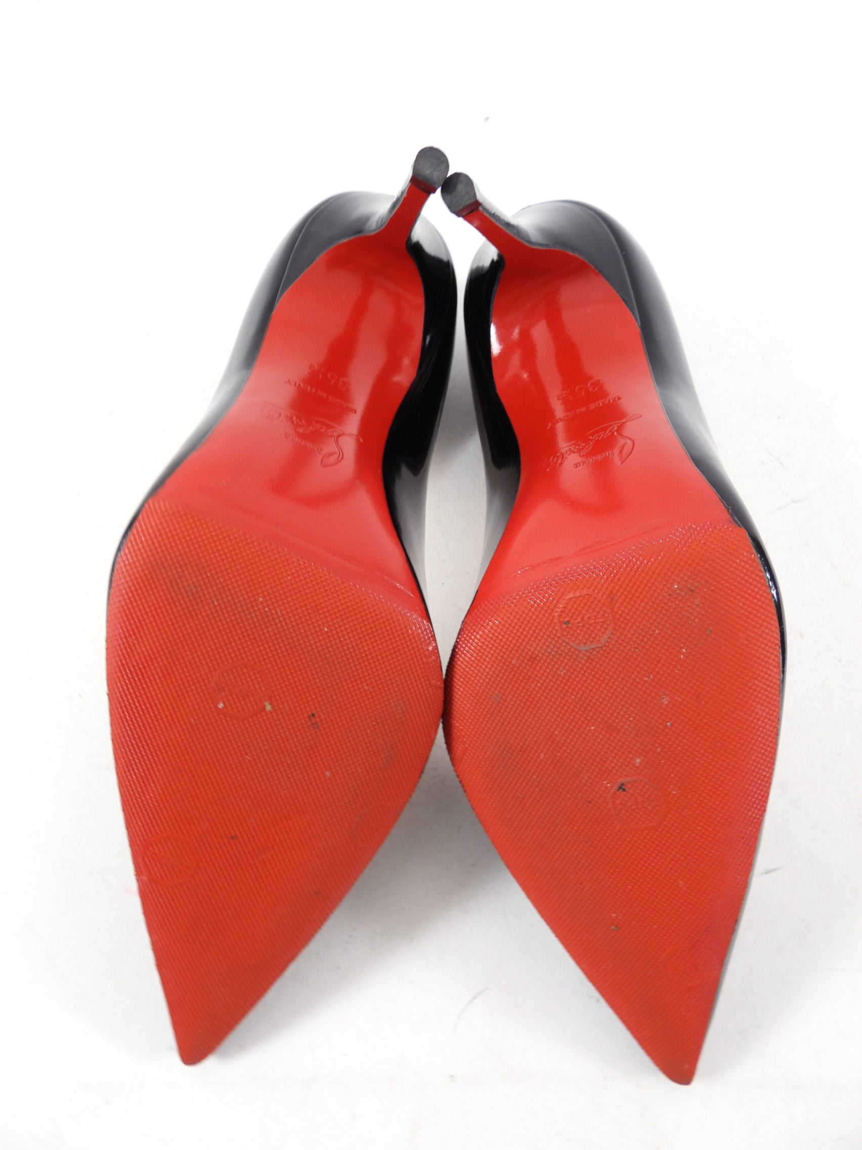 Christian Louboutin Decolette 100 Black Patent Leather Pumps - Women's Luxury High Heels (Size 35.5) for Evening Parties, Weddings & Special Occasions
