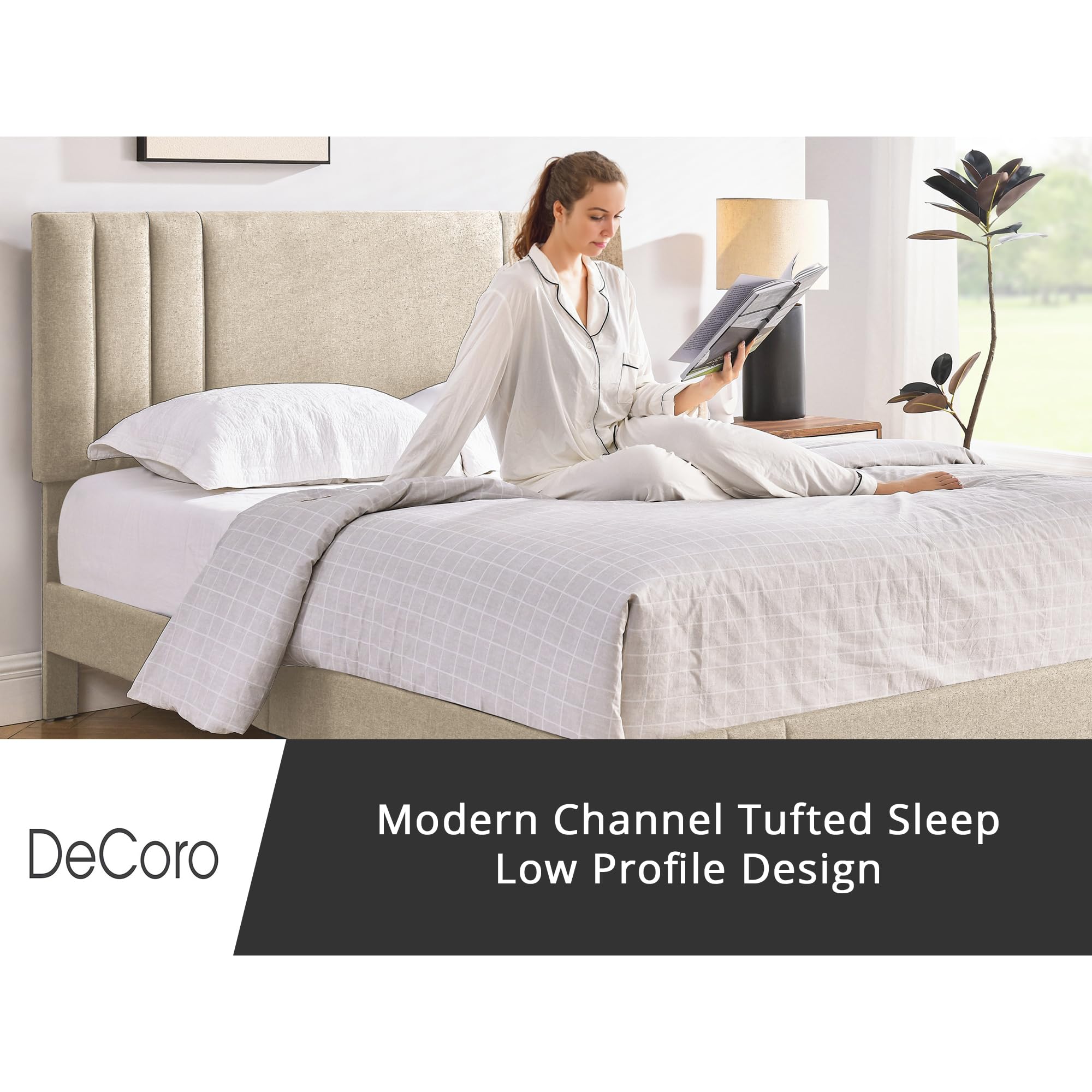Chicago Modern Tufted Upholstered Platform King Size Bed Frame with Linen Fabric - Luxury Bedroom Furniture for Master Suite, Guest Room & Apartment