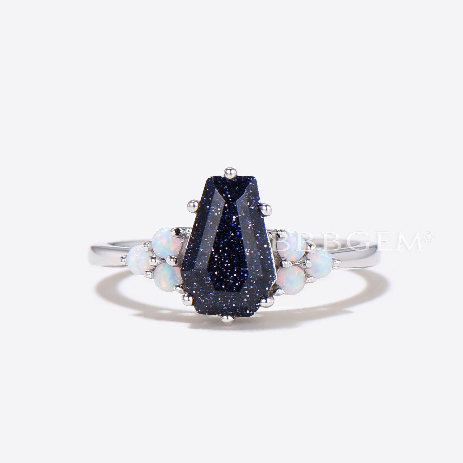 3pcs Blue Sandstone Coffin Engagement Ring - Silver Galaxy Nebula Wedding Band for Women, Perfect for Proposals, Anniversaries & Special Occasions
