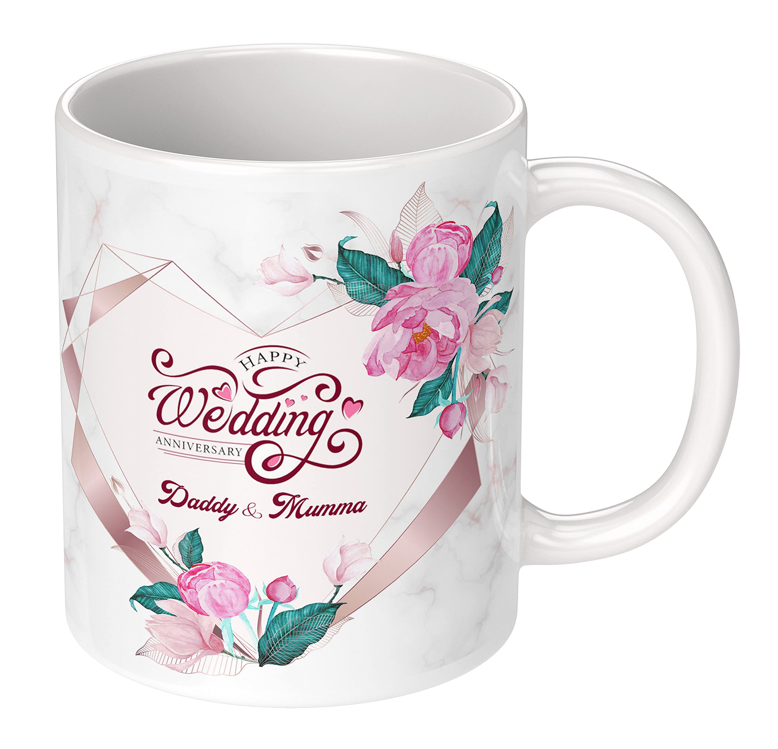 Happy Anniversary Printed Coffee Mug with Keychain - Best Gift for Mom & Dad, Mummy & Daddy, Maa & Papa Wedding Anniversary - HWAPFWMKV 64 - Perfect for Celebrating Love & Anniversaries at Home or Office