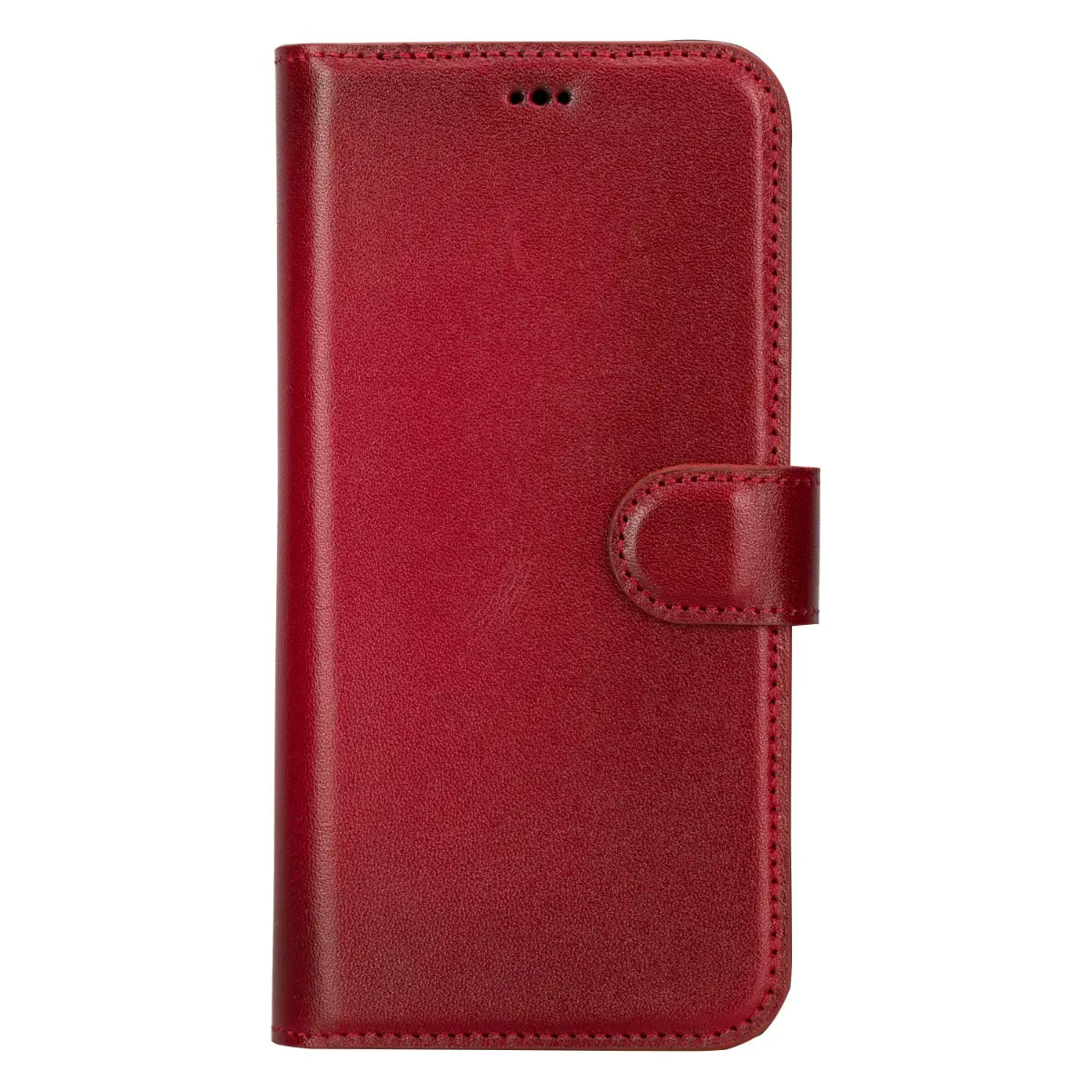 Premium Burnished Red Genuine Leather Wallet Case for iPhone 15 Plus - Slim Protective Cover with Card Slots | Perfect for Everyday Use, Travel & Business Meetings