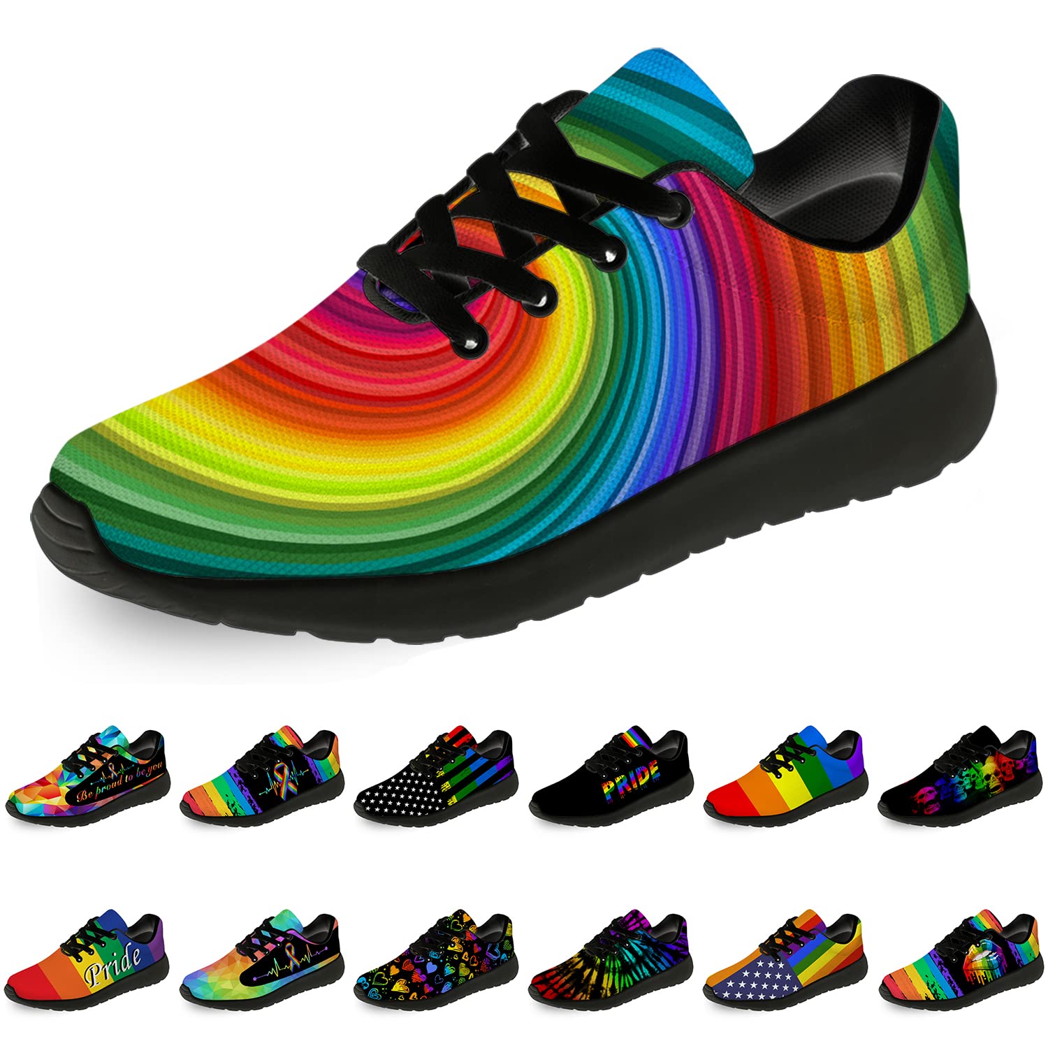**LGBTQ Pride Rainbow Running Shoes for Women & Men - Lightweight Walking & Tennis Sneakers with Abstract Swirl Design - Size 6 Men/8 Women - Perfect for LGBTQ Gifts, Pride Parades & Casual Wear**