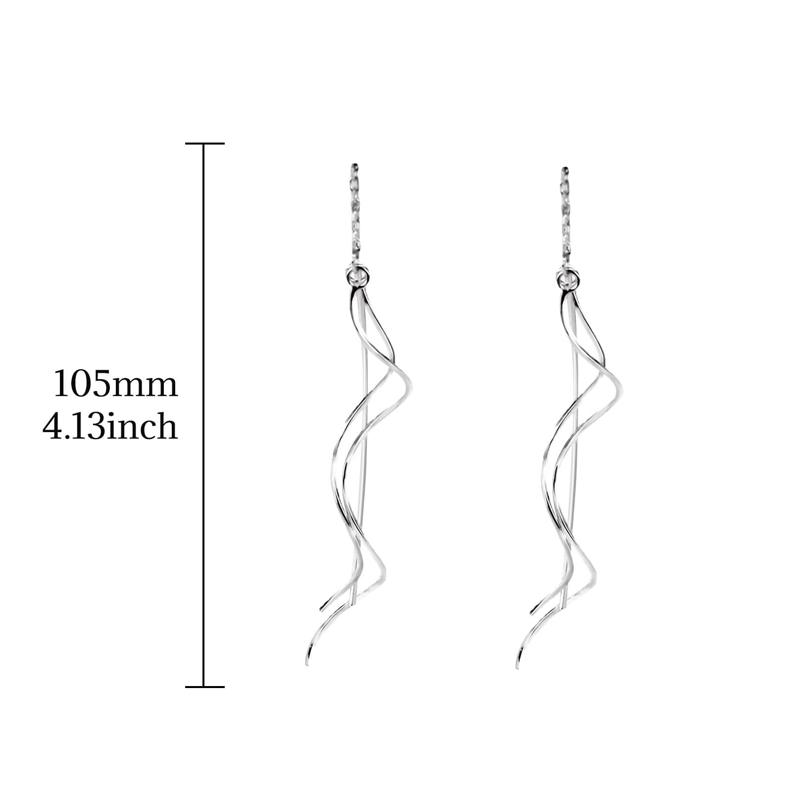 925 Sterling Silver Handmade Long Drop Dangle Earrings for Women | Hypoallergenic Twisted Linear Curved Design | Elegant Gift for Teens & Girls | Perfect for Parties, Weddings & Date Nights