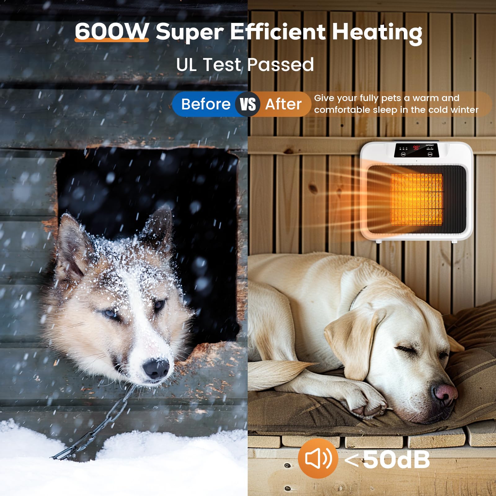 600W Dog House Heater with Timer (2/4/8 Hours) - Dual Mode 300W/600W Pet Heater for Outdoor Winter Use - Safe Electric Heater for Dog Kennels, Cat Cages & Livestock Coops - Perfect for Cold Weather Pet Protection & Indoor/Outdoor Animal Warmth
