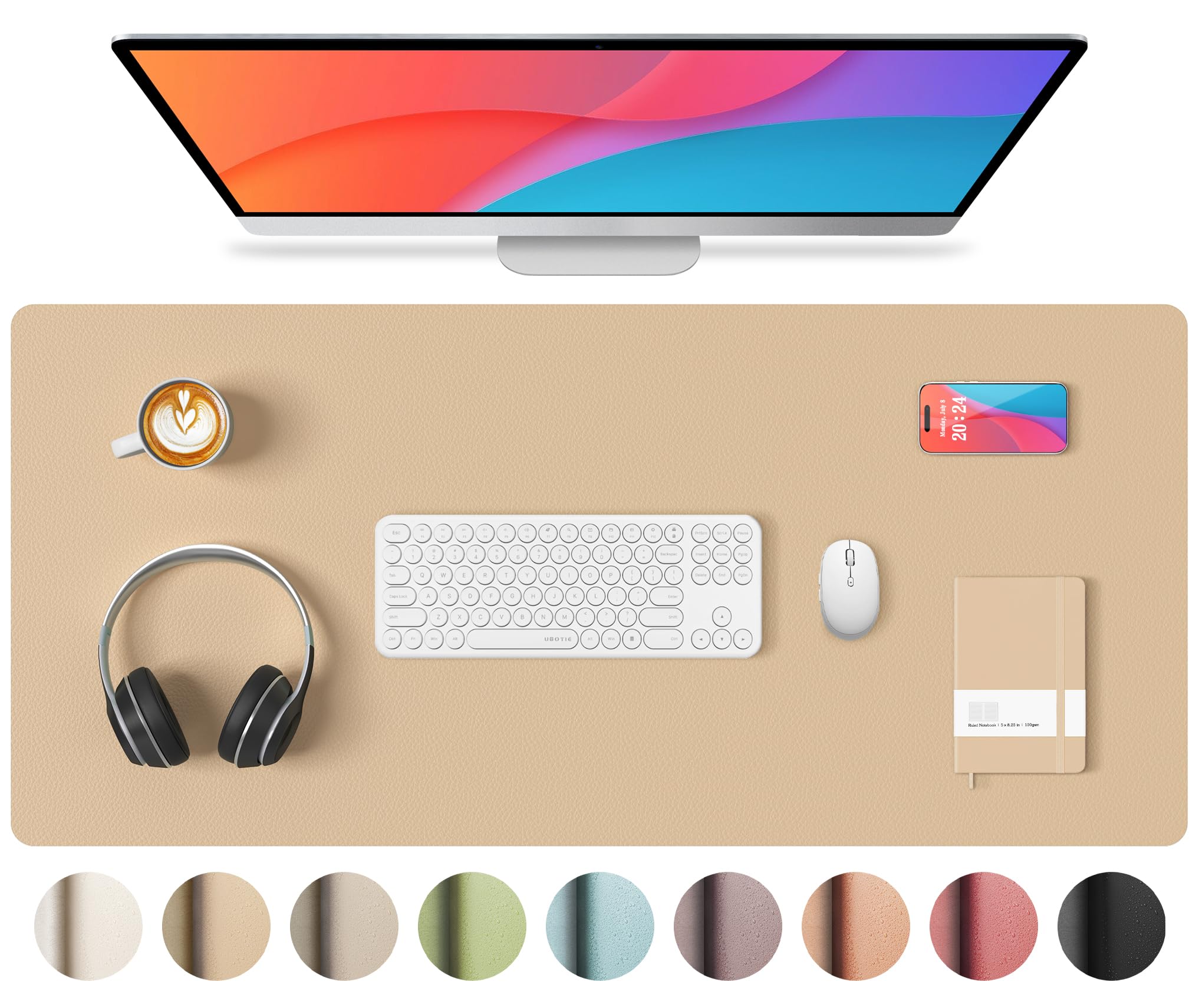 Premium Large PU Leather Desk Pad Protector - Non-Slip Mouse Pad & Keyboard Mat for Home & Office - 13.7