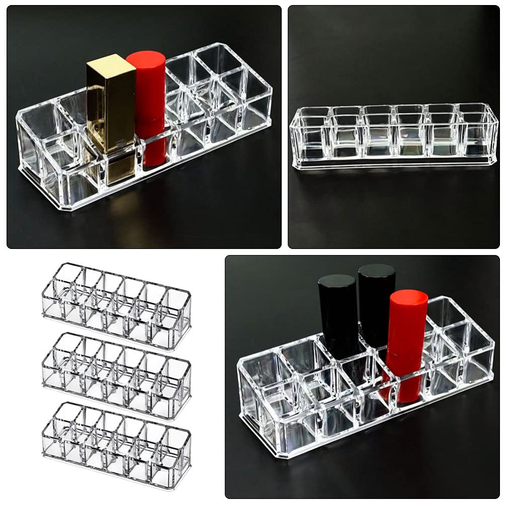 Lurrose 3-Piece Acrylic Lipstick Organizer - 12 Space Lip Gloss & Makeup Storage Display for Beauty Vanity | Perfect for Home, Salon, and Travel Cosmetics Organization