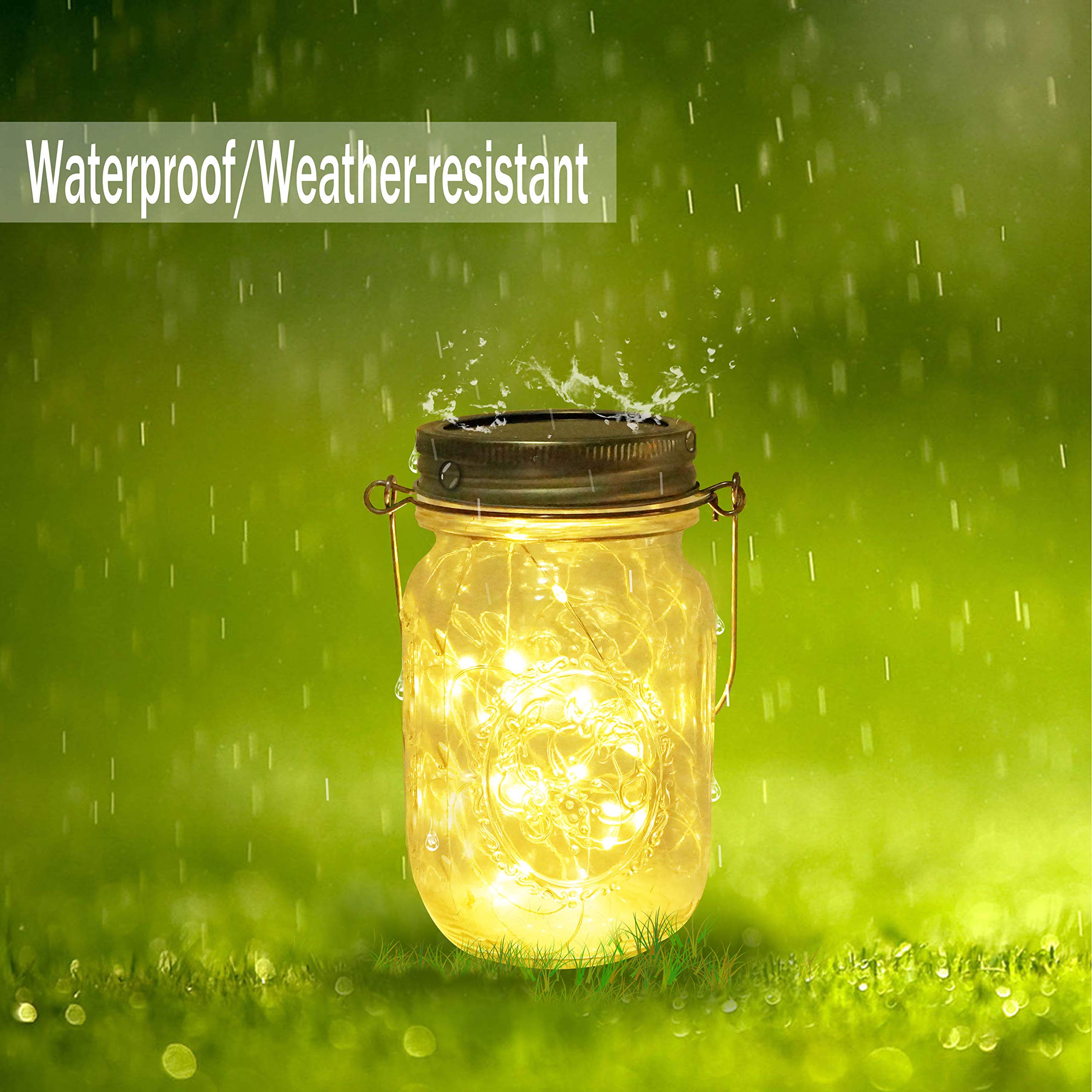 10 Pack Solar Mason Jar Lid Lights - 30 LED Waterproof Firefly Fairy Lights with Hangers (No Jars Included) - Outdoor String Lights for Patio, Garden, Wedding & Lantern Decor (Warm White) | Perfect for Backyard Parties, Romantic Evenings & Holiday Lighting