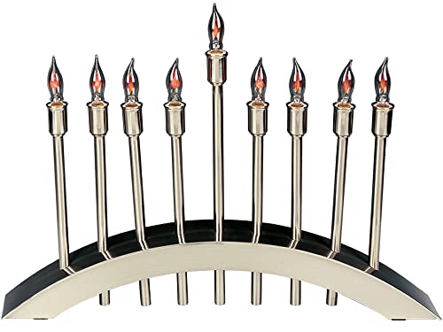 Hanukkah Electric Menorah - 9 Branch Hanukkiah with Flickering Flame Bulbs, Brushed Stainless Steel for Chanukah Celebration | Perfect for Home Decor, Jewish Holidays & Gift Giving by Aviv Judaica