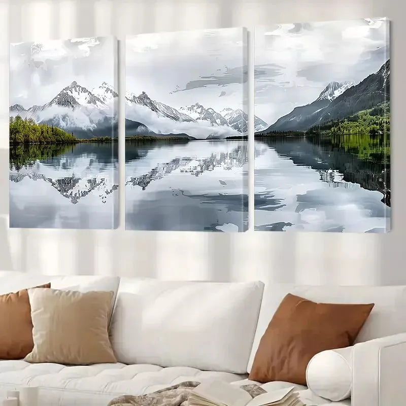 3-Piece Abstract Serene Snowy Landscape Art Set - Framed Canvas Wall Decor 50x70cm - High Quality Print - 100% Australian Made - Ready to Hang - Perfect for Living Room, Bedroom & Office Decor