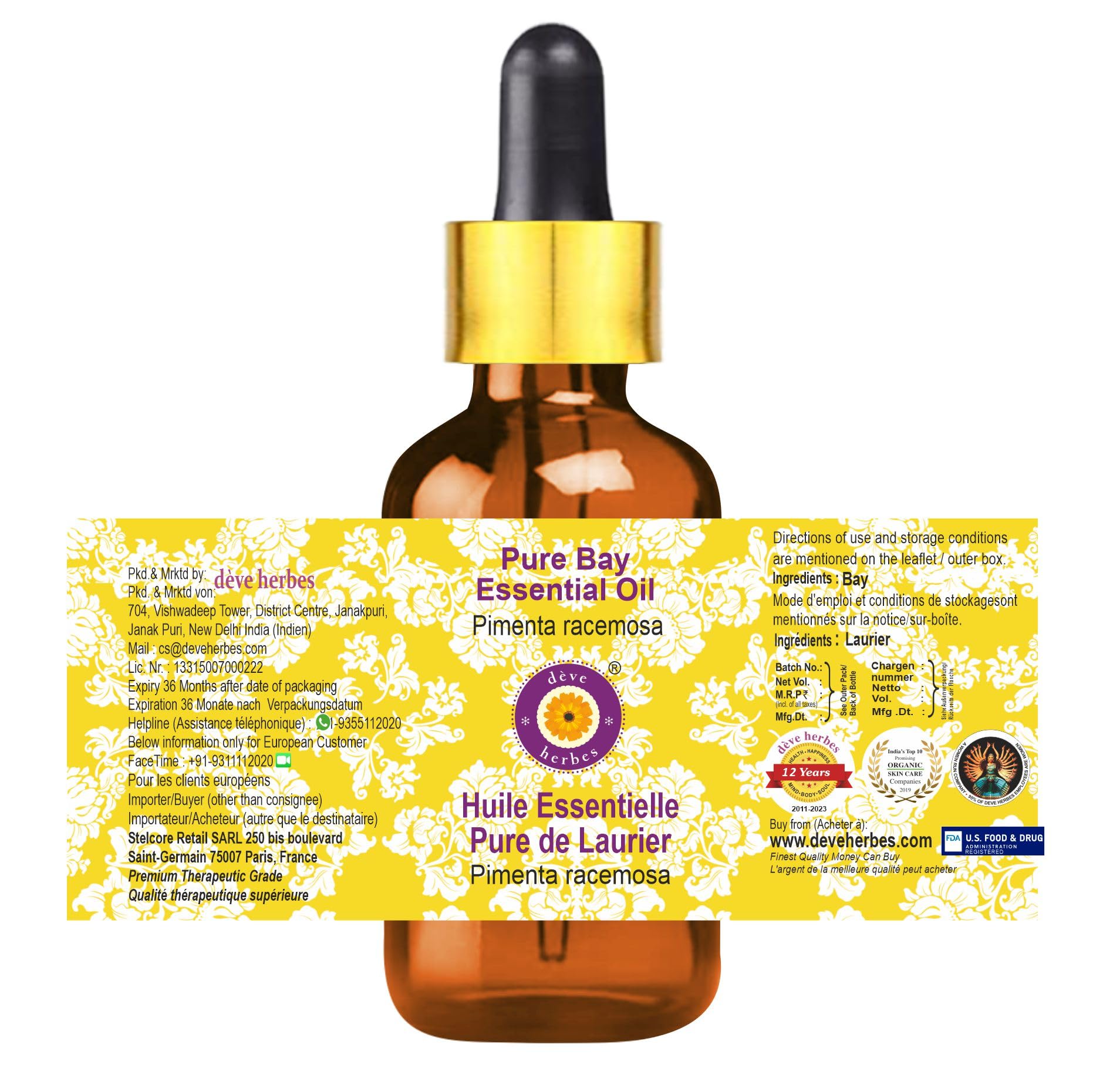 Pure Bay Essential Oil (Pimenta Racemosa) - 5ml Steam Distilled with Glass Dropper | Aromatherapy, Massage & DIY Skincare