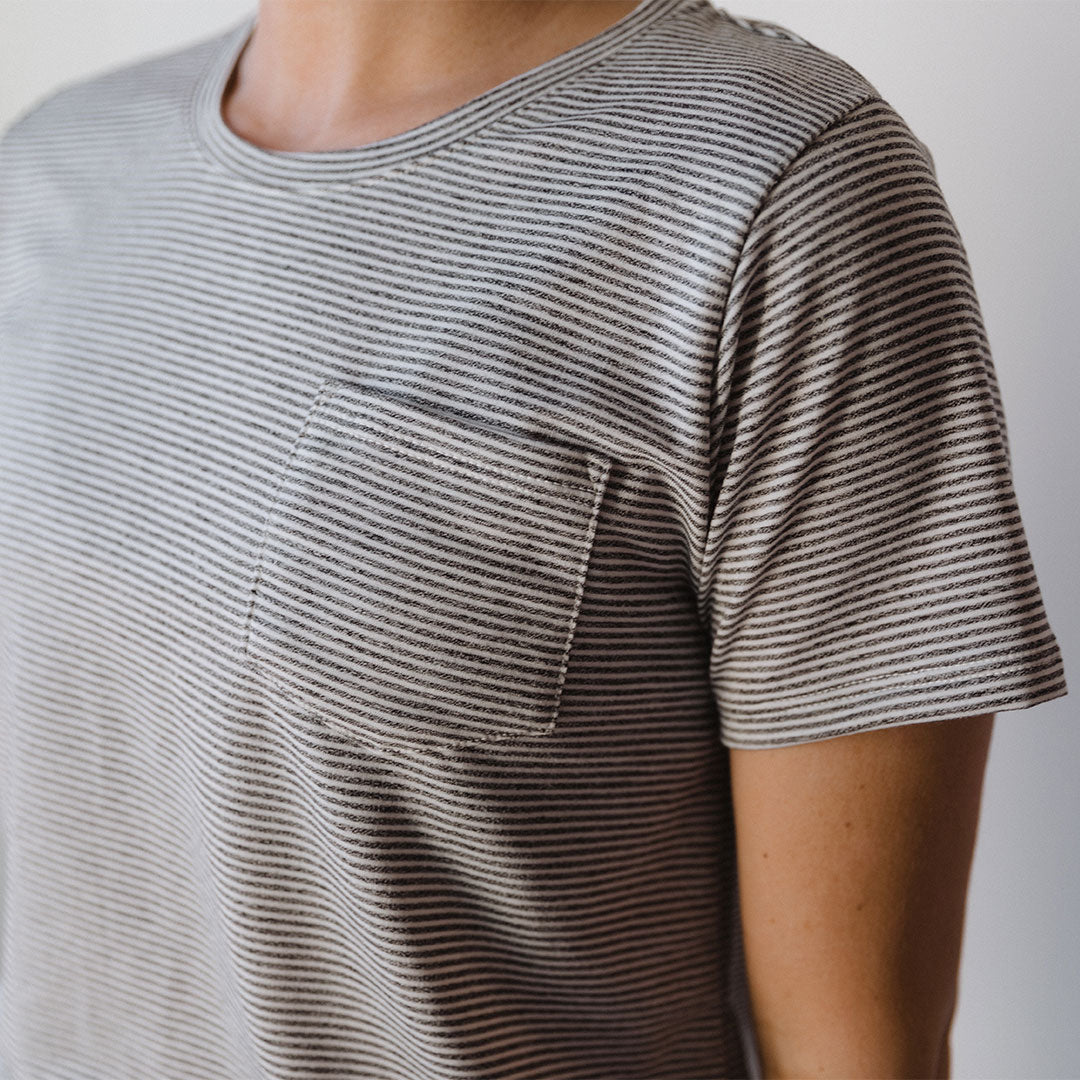 Premium Basic Tee for Men & Women - Soft Grey Micro Stripe Cotton T-Shirt - Casual Everyday Wear, Layering Essential, Office & Weekend Outfits