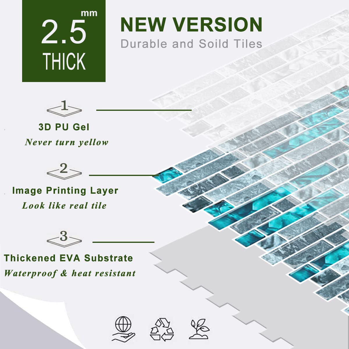 STICKGOO Thick Peel and Stick Tile Backsplash - 12”×12” Self Adhesive Wall Tiles for Kitchen & Bathroom - Easy DIY Removable Backsplash (10 Sheets) - Perfect for Home Renovation, Apartment Upgrades, and Rental Properties
