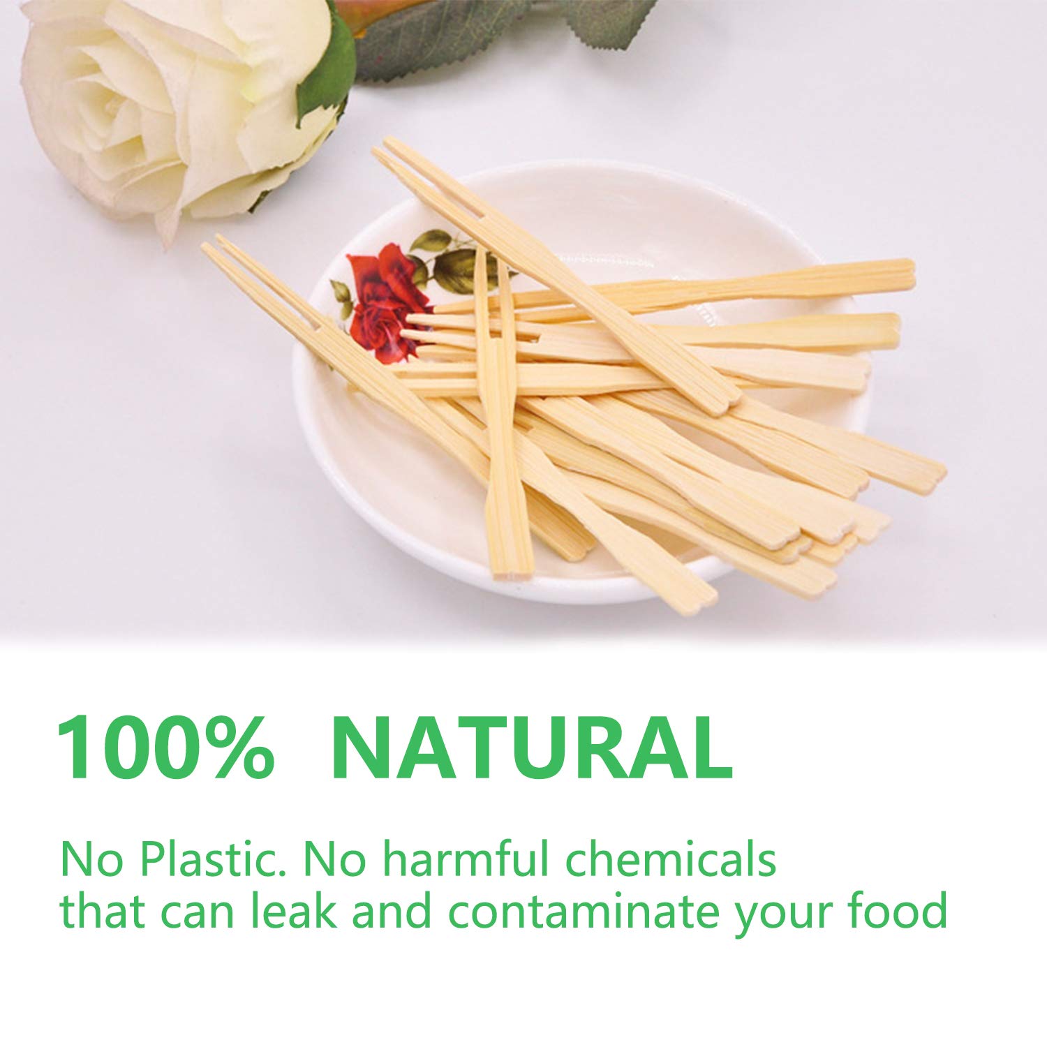 Eco-Friendly Bamboo Forks 3.5 Inch - 110 Pcs Disposable Double Prong Mini Appetizer Forks for Fruit, Cocktails, Desserts & Pastries | Perfect for Parties, Picnics & Catering Events