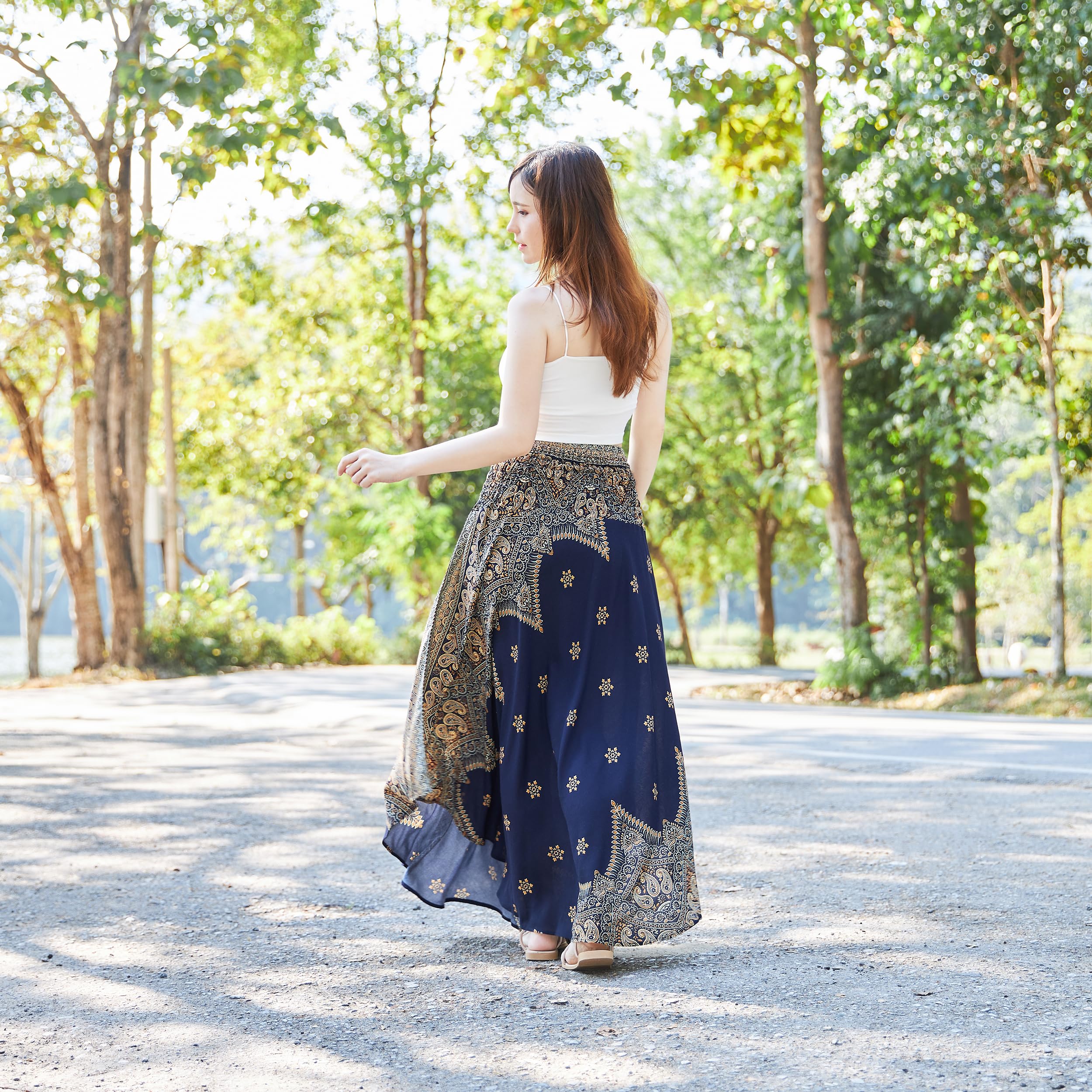 LannaClothesDesign Women's Bohemian Maxi Skirt - Flowy Long Gypsy Hippie Style Boho Skirt for Summer, Beach, Music Festivals & Casual Wear