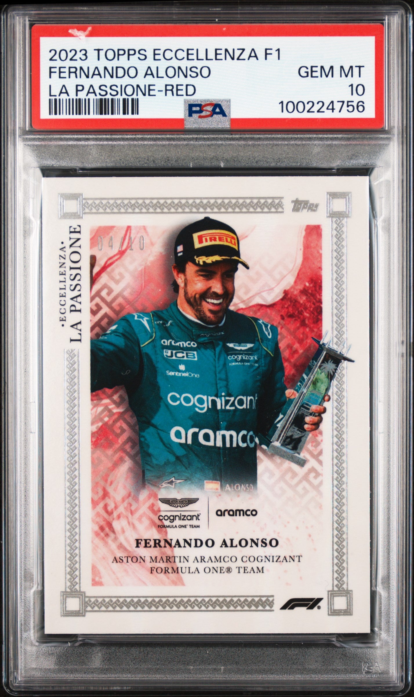 PSA 10 2004 Fernando Alonso Red 2023 Topps Eccellenza La Passione Racing Card - Perfect for F1 Collectors & Memorabilia Displays