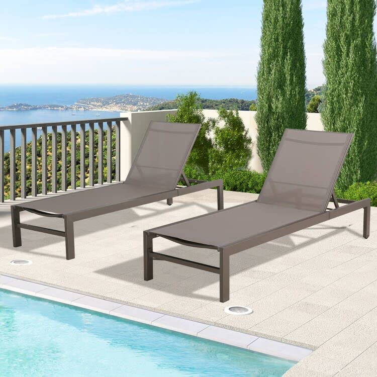 Ulax Outdoor Chaise Lounge Set of 2 - Aluminum Patio Lounge Chairs with Wheels & Quick Dry Foam - Durable Poolside, Beach, Balcony & Yard Furniture - Perfect for Sunbathing & Relaxing (Taupe)
