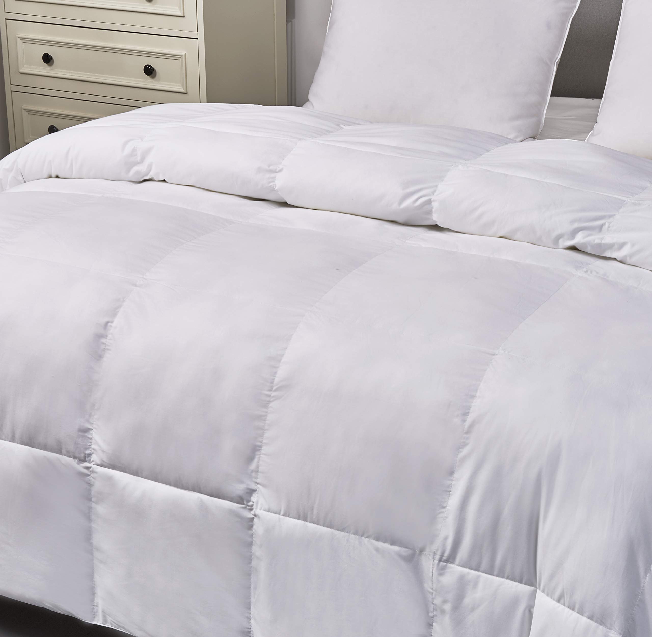 Blue Ridge Home Fashions White Goose Down & Feather Comforter - 100% Cotton, Full/Queen Size - Luxury Bedding for Cozy Winter Nights & Hotel-Style Comfort