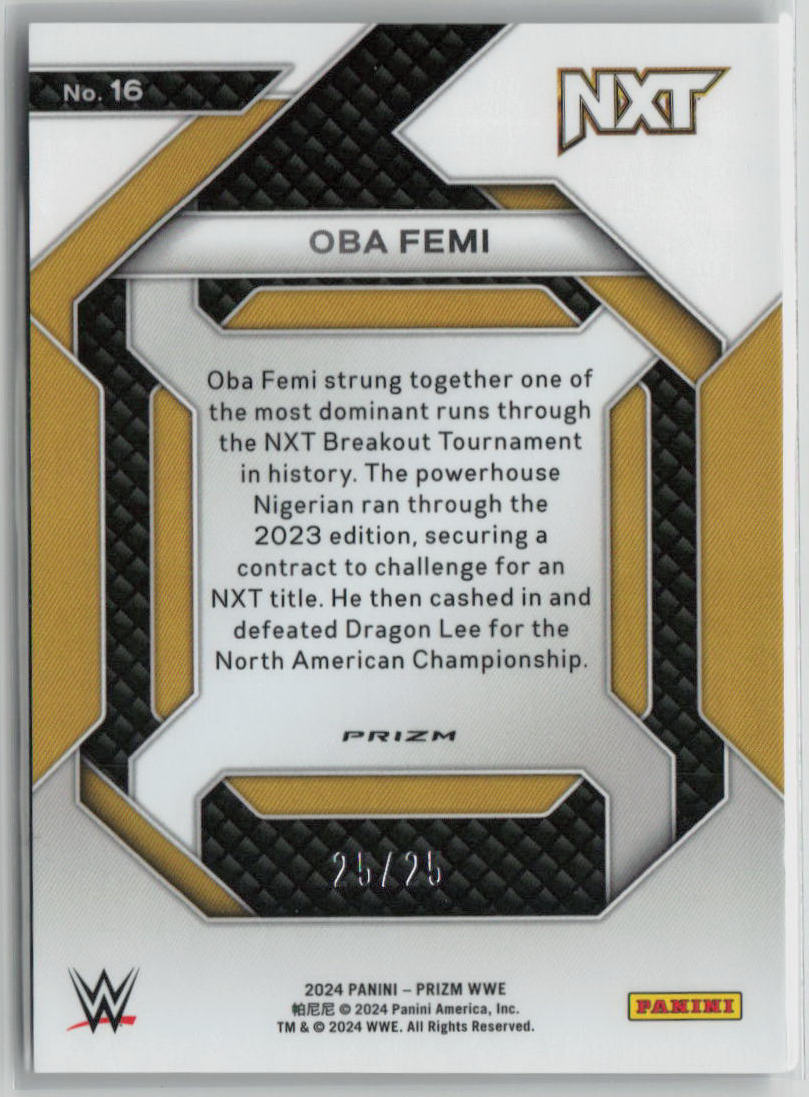 2024 Panini Prizm Emergent Oba Femi Rookie Card #16 - Limited Edition 25/25 - Basketball Trading Card for Collectors & Fans - Perfect for Display, Trading, and Sports Memorabilia Collections