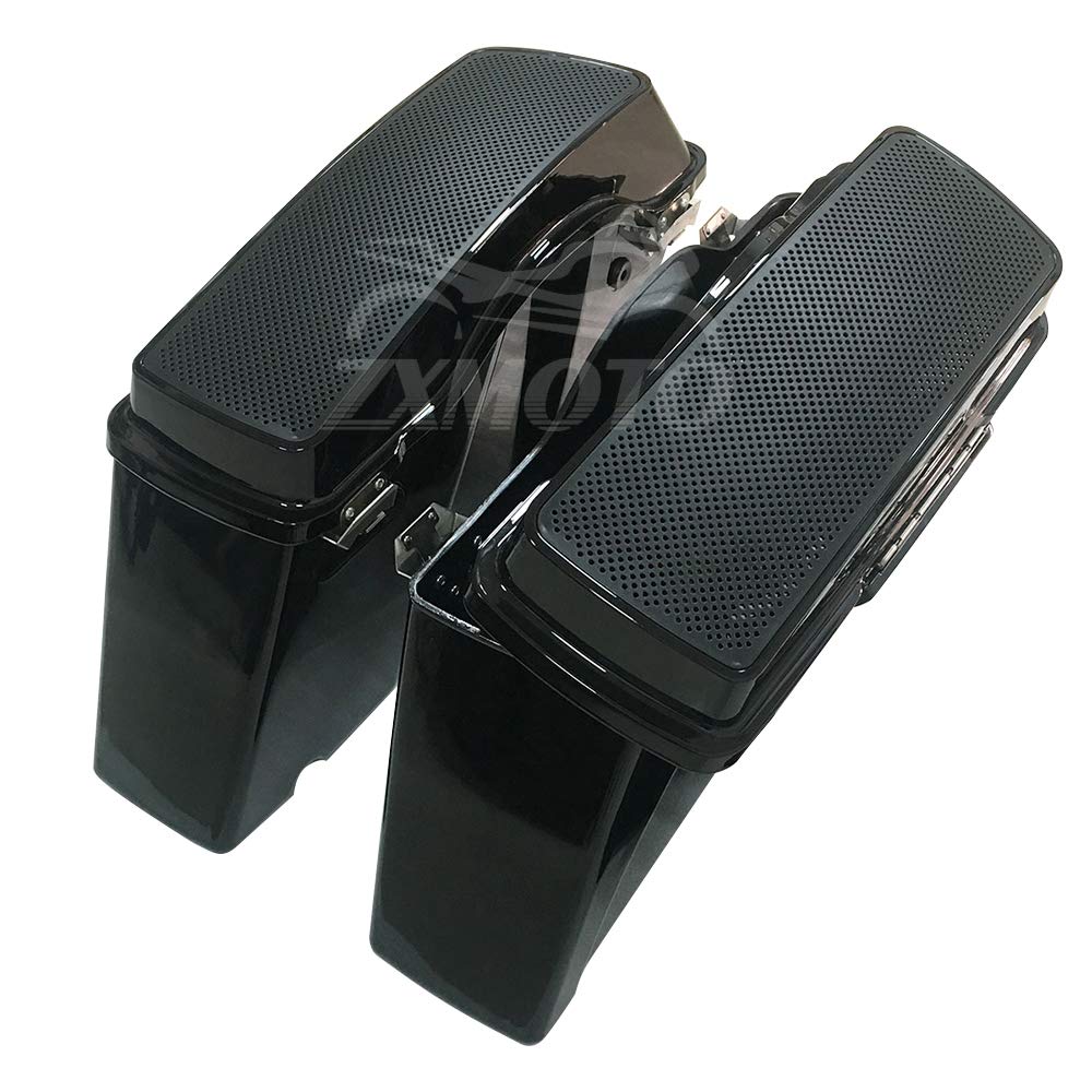 ZXMOTO Vivid Black Hard Saddlebags with 6x9 Dual Speaker Lids - Black Latch & Keys - Compatible with Harley Touring Models 1994-2013 (Road King, Road Glide, Street Glide, Electra Glide) - Perfect for Long Rides & Music Lovers