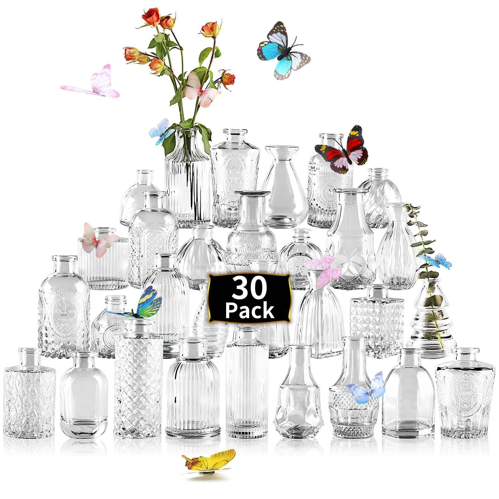 30 Pcs Mini Clear Glass Bud Vases - Small Flower Vases for Wedding Centerpieces, Birthday Party, Anniversary & Baby Shower Decor - Perfect for Table Decorations, Floral Arrangements and Special Events