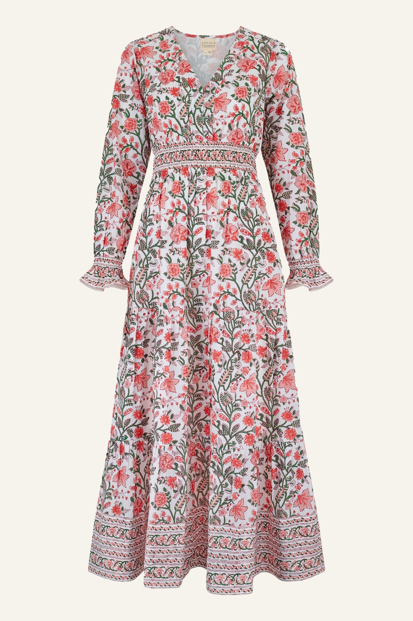 Billie Organic Cotton Block Print Dress - Gardenia Pink & Green Floral | Boho Chic Summer Dress for Women | Perfect for Beach, Vacation & Casual Outings