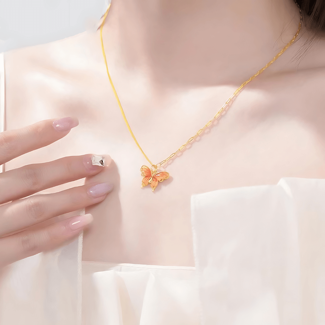 French Style Gradient Butterfly Pendant Necklace - Elegant Layering Jewelry for Women | Perfect for Date Night, Wedding, and Everyday Fashion Accessories