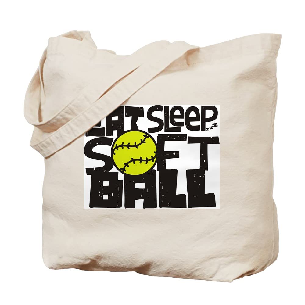 EAT SLEEP SOFTBALL Black Canvas Tote Bag - Reusable Natural Shopping Bag for Women & Girls - Perfect for Groceries, Beach, School & Sports