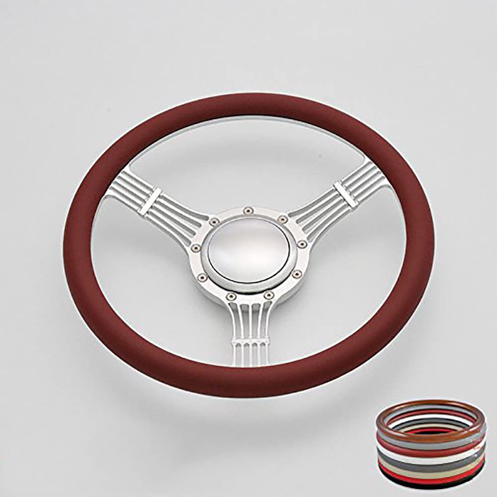 Flashpower 14'' Billet Banjo Half Wrap Steering Wheel - 9 Bolt Design with 2'' Dish & Horn Button (Burgundy Red) - Perfect for Hot Rods, Classic Cars & Custom Builds