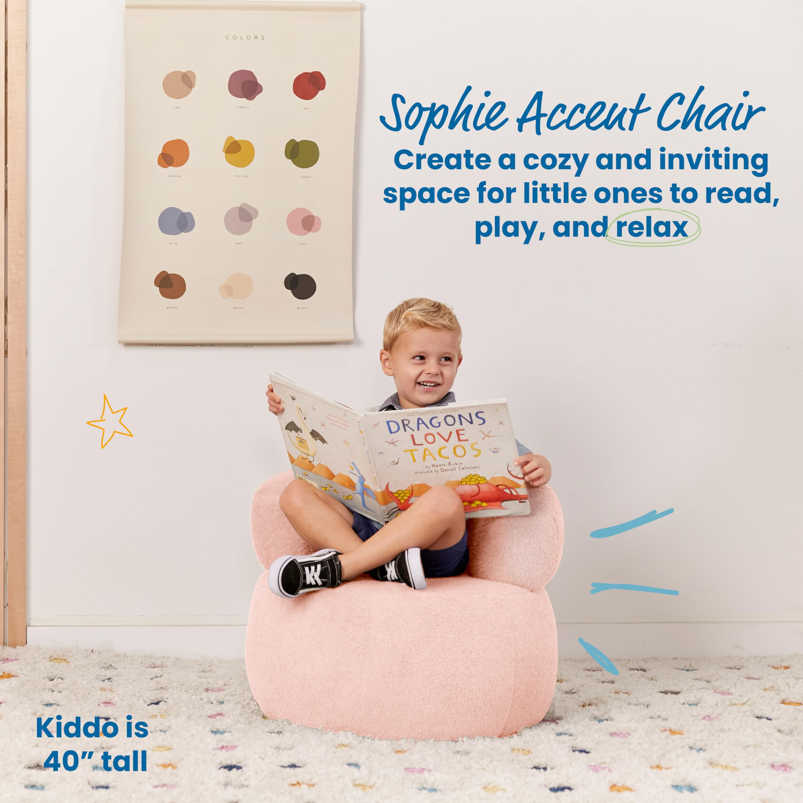ECR4Kids Sophie Accent Chair for Kids - Pink Children's Furniture for Bedroom, Playroom & Reading Nook - Soft & Comfortable Toddler Chair
