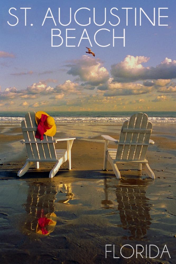 Lantern Press St. Augustine Florida Beach Adirondack Chairs Wall Art - 16x24 Wrapped Canvas Print for Coastal Home Decor, Living Room & Bedroom Wall Decor