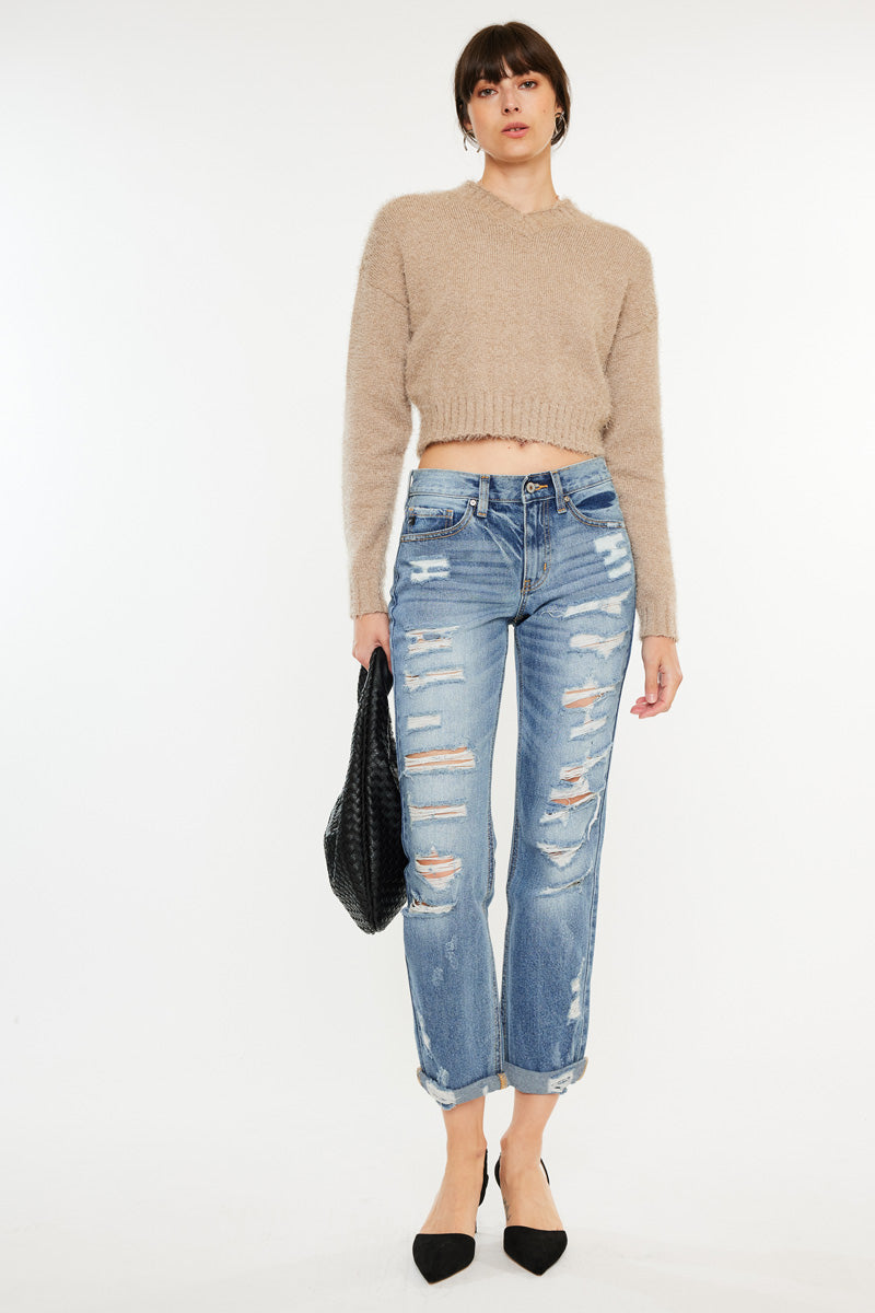 Stylish Baker Mid Rise Boyfriend Jeans for Women - Comfortable Relaxed Fit Denim Pants for Casual Wear & Everyday Outfits