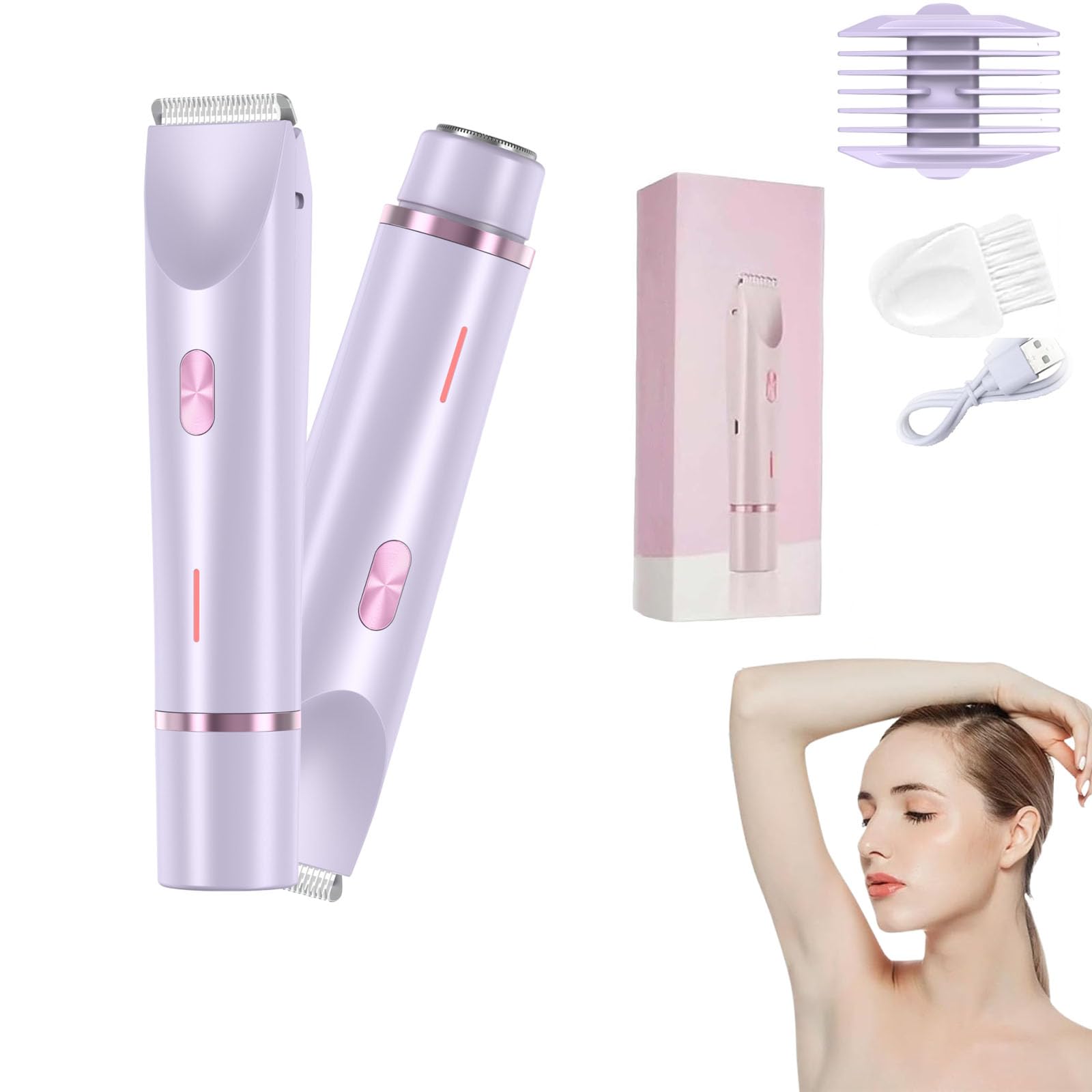 Beauty Bloom 2.0 Electric Razor for Women - 2 in 1 Electric Lady Shaver & Bikini Trimmer, Waterproof Wet/Dry Hair Removal, Rechargeable Cordless Design - Perfect for Travel, Gym & Everyday Grooming (Pink/Purple)