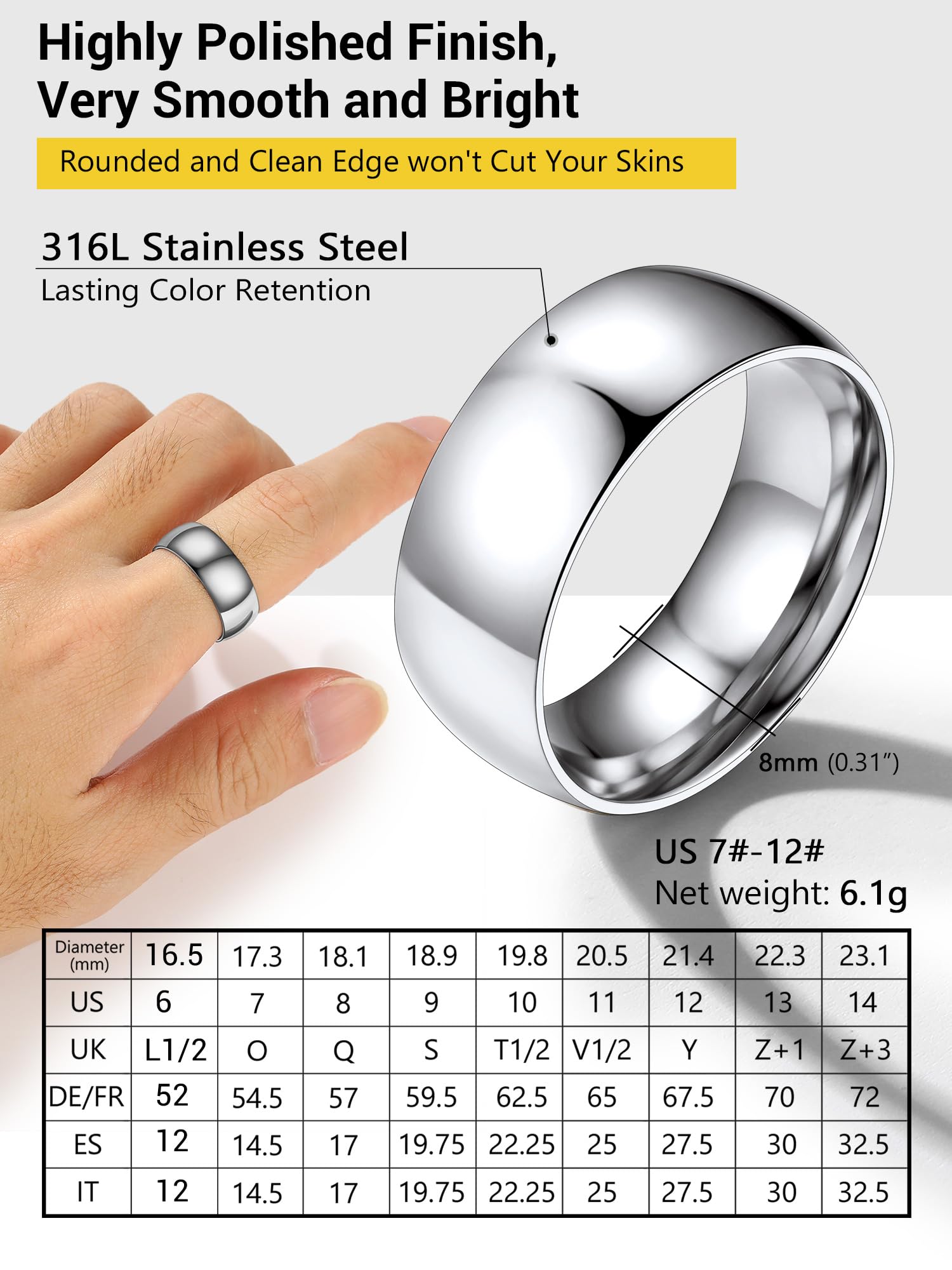 PROSTEEL Men's Stainless Steel Wedding Rings - 2mm/4mm/6mm/8mm Width Band Ring Set with Gift Box - Perfect for Engagements, Anniversaries & Everyday Wear
