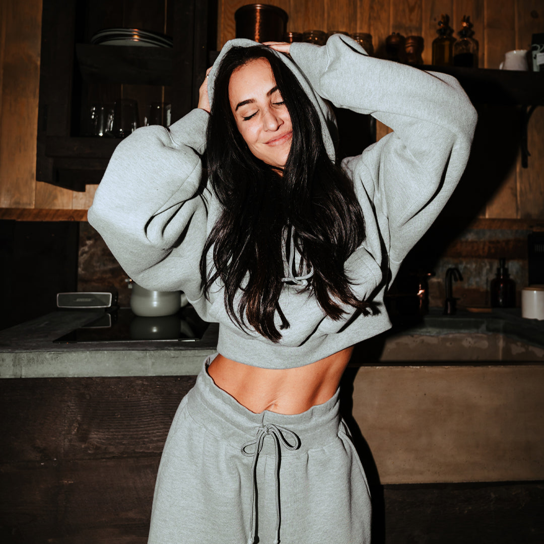 Women's Oversized Crop Hoodie - Heather Grey | Casual Streetwear for Women | Perfect for Loungewear, Gym & Outdoor Activities