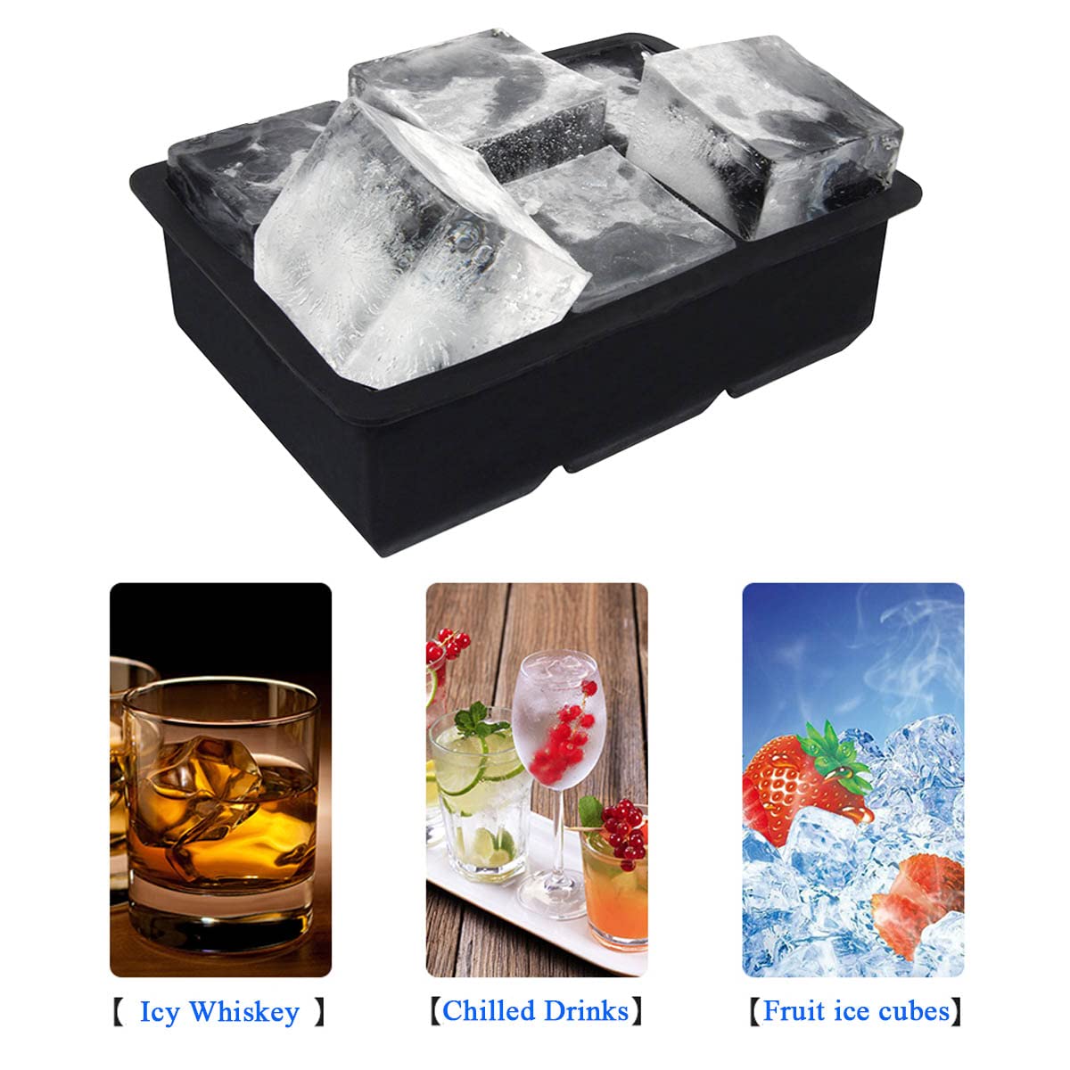 2 Pack Silicone Ice Cube Trays - Easy Release, Flexible 6-Cube Molds, Stackable Freezer Trays for Large 4.8
