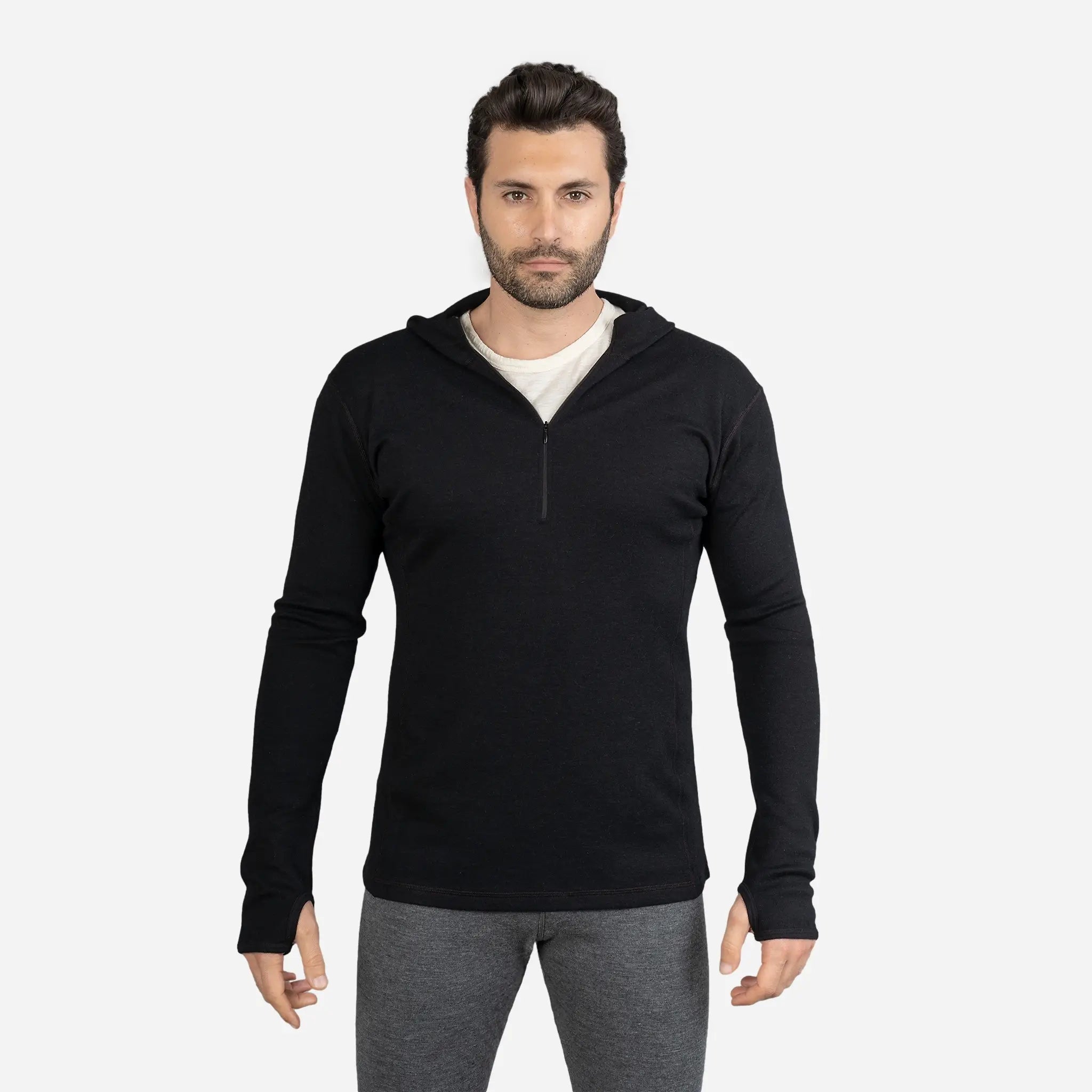 Men's Alpaca Wool Hoodie - 300 Lightweight Half Zip Pullover for Outdoor Hiking & Winter Travel | Soft Thermal Fleece Sweatshirt