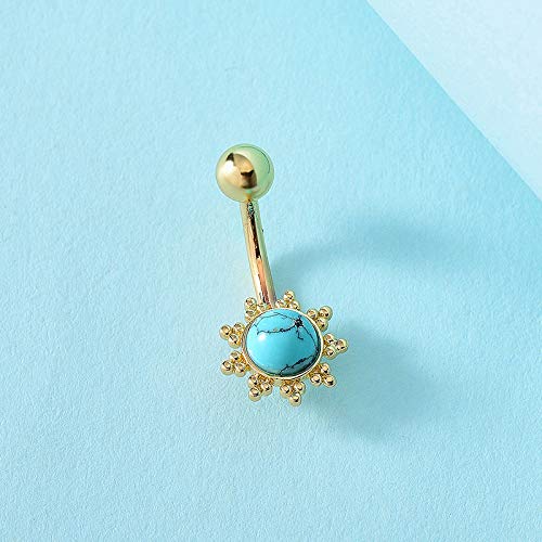 Turquoise Belly Button Ring for Women - 14K Gold Plated Boho Sunflower Navel Piercing Jewelry, Dainty Belly Ring for Summer Outfits & Beach Vacations | Flower Turquoise-Gold Belly Ring