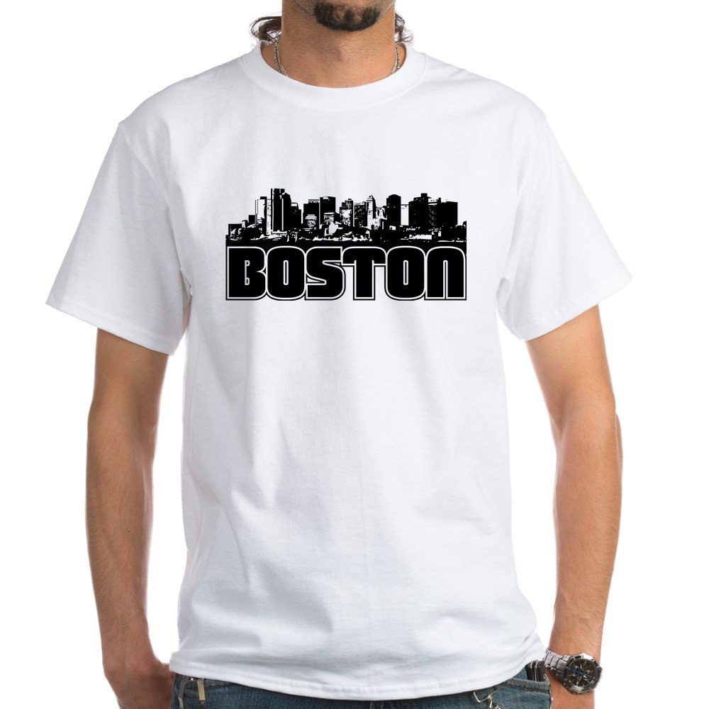 Boston Skyline White Cotton T-Shirt for Men & Women | Soft Comfortable Unisex Casual Tee | Perfect for Travel, Gifts, City Pride & Everyday Wear | Great for Tourists, Locals & Boston Lovers