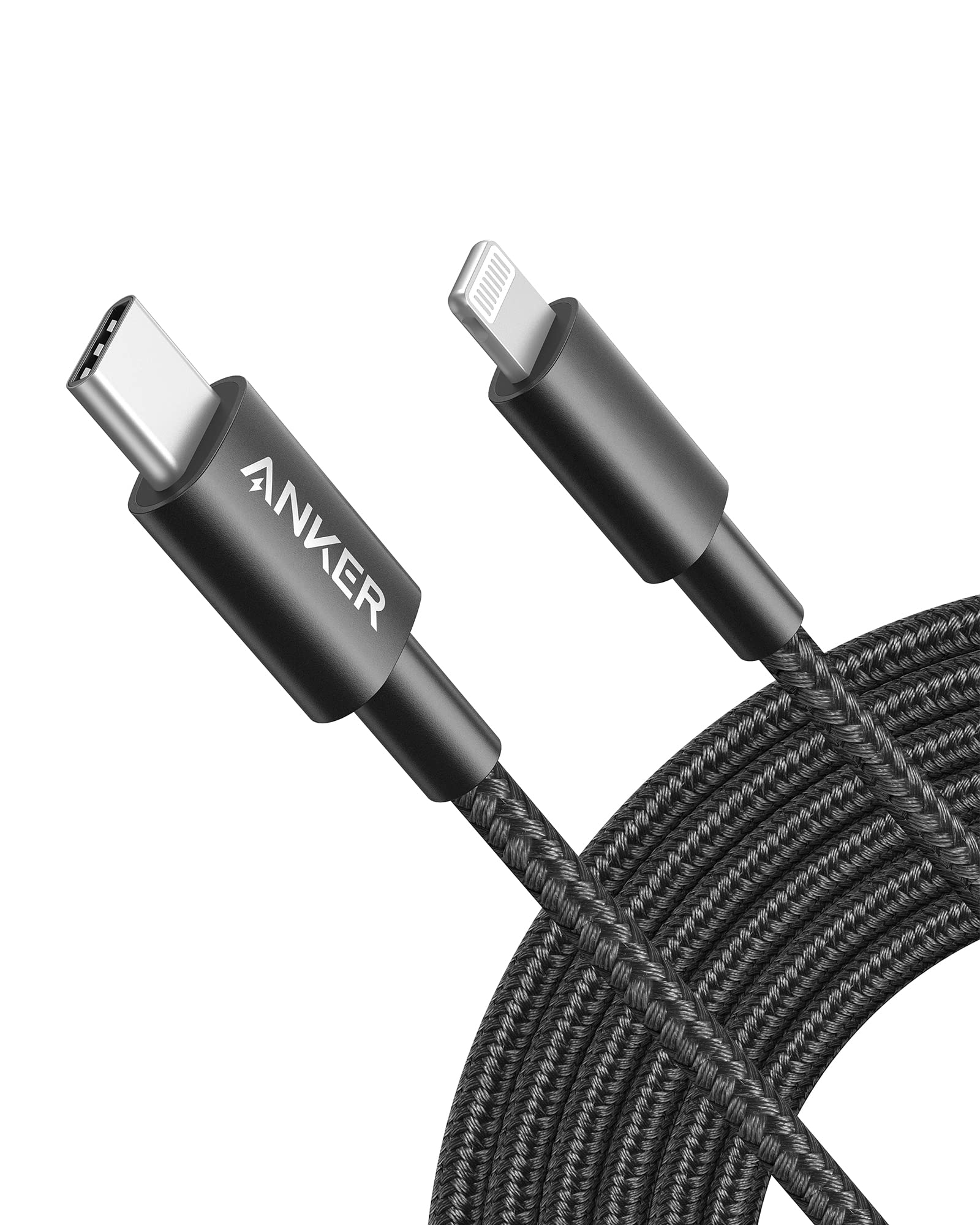 Anker MFi Certified Nylon USB C to Lightning Cable 10FT for iPhone 14/13/12/11/X/8 - Fast Charging & Data Sync - Durable Black Cable for Home, Office & Travel