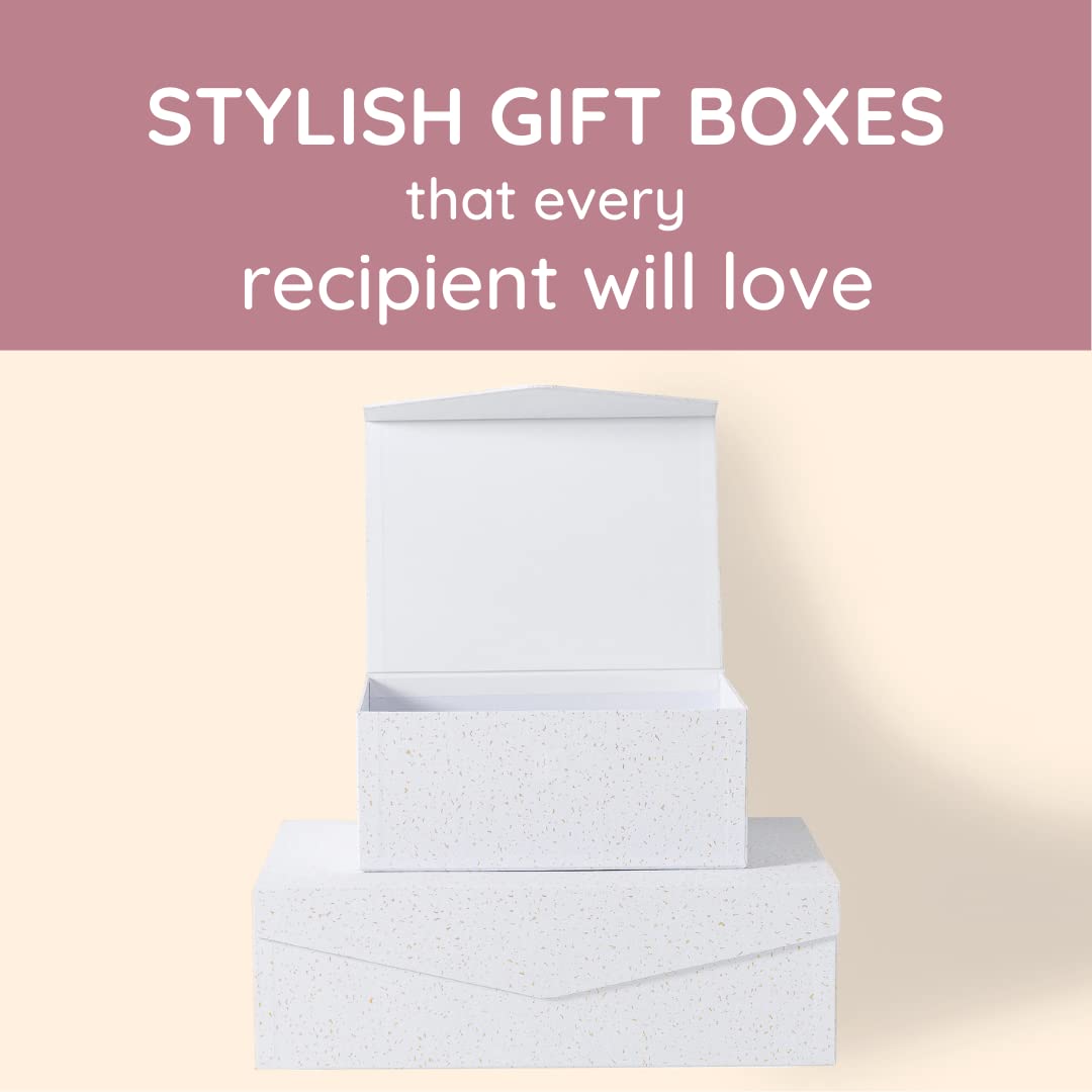 Premium White & Gold Magnetic Closure Gift Box Set of 2 - Elegant Nesting Cardboard Gift Boxes for Jewelry, Christmas Presents & Luxury Packaging | Perfect for Wedding Favors, Birthday Gifts & Holiday Storage