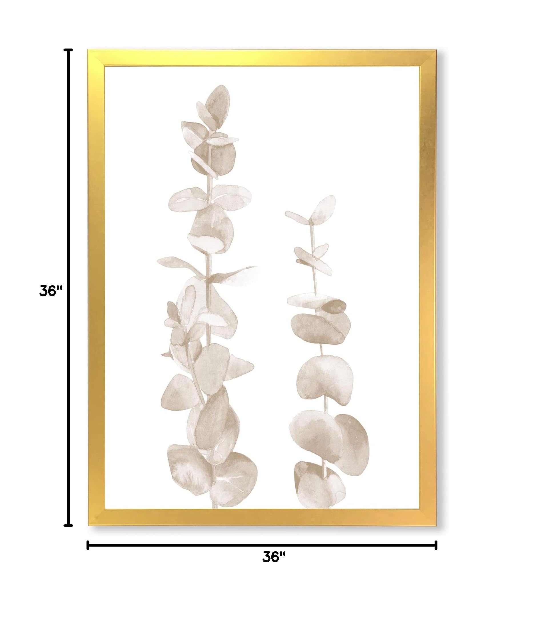 DesignQ Beige Eucalyptus Branches on White Traditional Framed Wall Art - Botanical Home Decor for Living Room, Bedroom & Office