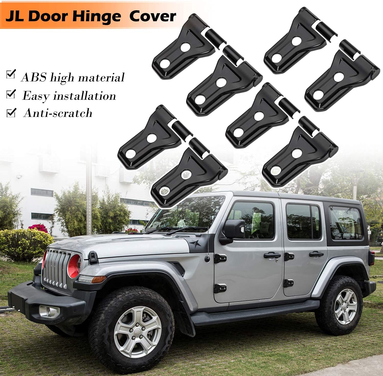 Jeep Wrangler JL JLU & Gladiator JT 2018-2021 Door Hinge Cover Trim - 8PCS Exterior Accessories for Rust Protection & Style Upgrade | Perfect for Off-Roading & Daily Driving