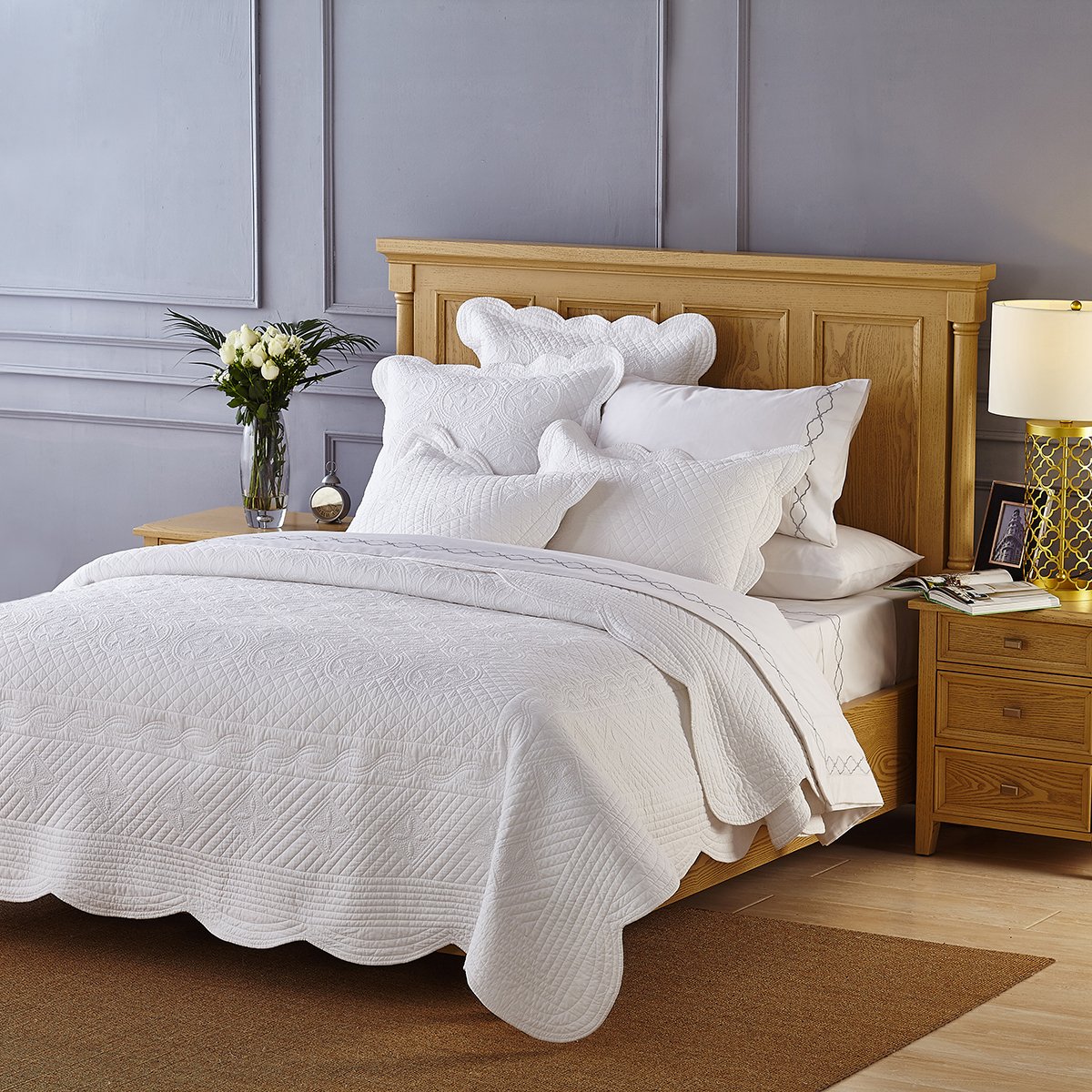 Premium Calla Angel Sage Garden Luxury 100% Pure Cotton Quilt - King Size White Bedding Set for Master Bedroom, Guest Room & Hotel Decor