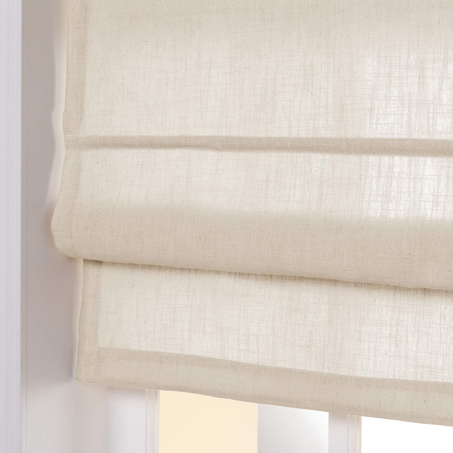 Frelement Blackout Roman Shades - Linen Window Blinds for Living Room, Bedroom & Office - Sand Beige (1 Piece) with Installation Hardware | Light Blocking Window Treatment for Better Sleep & Privacy