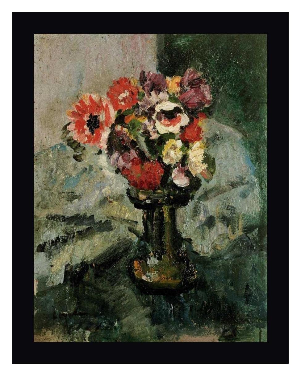 George Leslie Hunter 'Anemones and Other Flowers in a Vase' 16x20 Inch Framed Canvas Art Print - Black Wood Frame - Ready to Hang Wall Decor - Perfect for Living Room, Bedroom & Office